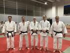 Lahden Judoseuran graduoijat ja apugraduoijat vasemmalta oikealle: Pekka Mielonen, Ari Peltonen, Ilkka Valtasaari, Petri Ojanen ja Jorma Pesonen 